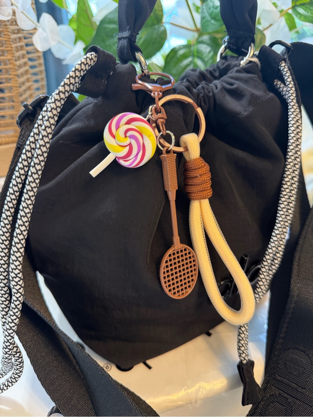 ALO Yoga Black Drawstring Mini Bucket Bag with Candy Charm - Picture 4 of 16